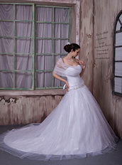 Elegant Strapless Chapel Train Princess Wedding Bridal Dress Puffy Low Price