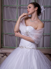 Elegant Strapless Chapel Train Princess Wedding Bridal Dress Puffy Low Price