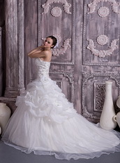 Best Sell Stapless Chapel Train Organza Pick-ups Bubble Bridal Gown Low Price