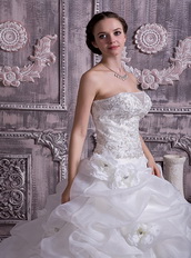 Best Sell Stapless Chapel Train Organza Pick-ups Bubble Bridal Gown Low Price