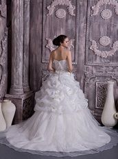 Best Sell Stapless Chapel Train Organza Pick-ups Bubble Bridal Gown Low Price