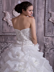 Best Sell Stapless Chapel Train Organza Pick-ups Bubble Bridal Gown Low Price