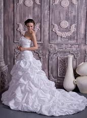 Sweet Stapless Court Train Bride Bridal Dress With Taffeta Bubble Skirt Low Price