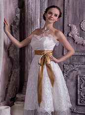 Sheath Sweetheart Tea-length Ribbon Lace Wedding Dress Short Low Price