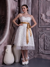 Sheath Sweetheart Tea-length Ribbon Lace Wedding Dress Short Low Price