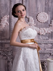 Sheath Sweetheart Tea-length Ribbon Lace Wedding Dress Short Low Price