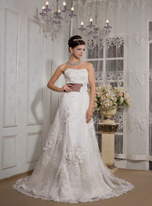 Beautiful Strapless Court Train Belt Wedding Dress With Applique Low Price