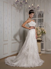 Beautiful Strapless Court Train Belt Wedding Dress With Applique Low Price