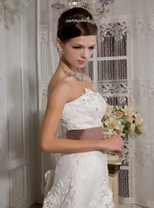 Beautiful Strapless Court Train Belt Wedding Dress With Applique Low Price