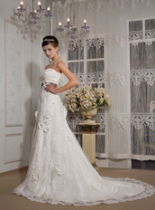 Beautiful Strapless Court Train Belt Wedding Dress With Applique Low Price