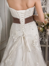 Beautiful Strapless Court Train Belt Wedding Dress With Applique Low Price