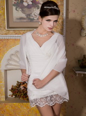 Custom Made V-neck Mini-length Chiffon Bridal Dress For 2014 Low Price