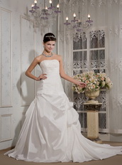 Strapless Court Train Taffeta Wedding Dress For 2014 Bride Low Price