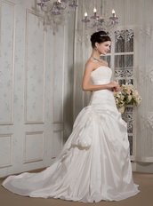 Strapless Court Train Taffeta Wedding Dress For 2014 Bride Low Price