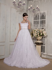 Brand New Square Neck Wide Straps Lace Embroidery Wedding Dress Low Price