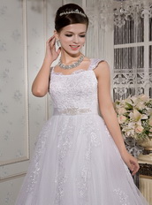 Brand New Square Neck Wide Straps Lace Embroidery Wedding Dress Low Price