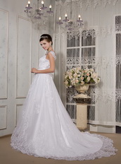 Brand New Square Neck Wide Straps Lace Embroidery Wedding Dress Low Price