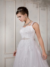 Brand New Square Neck Wide Straps Lace Embroidery Wedding Dress Low Price