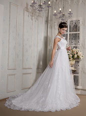 Brand New Square Neck Wide Straps Lace Embroidery Wedding Dress Low Price