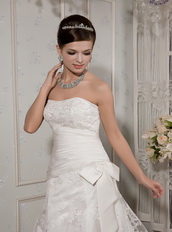 Affordable Strapless Lace Bowknot Wedding Dress Sample Sale Low Price
