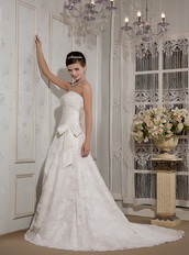 Affordable Strapless Lace Bowknot Wedding Dress Sample Sale Low Price