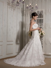 Affordable Strapless Lace Bowknot Wedding Dress Sample Sale Low Price