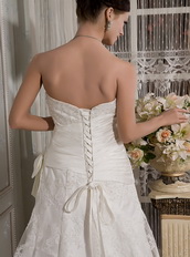 Affordable Strapless Lace Bowknot Wedding Dress Sample Sale Low Price