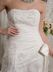 Affordable Strapless Lace Bowknot Wedding Dress Sample Sale Low Price