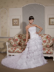 Perfect Strapless Layers Cascade Organza and Lace Bridal Gown Low Price