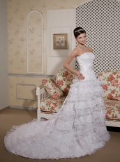 Perfect Strapless Layers Cascade Organza and Lace Bridal Gown Low Price