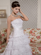 Perfect Strapless Layers Cascade Organza and Lace Bridal Gown Low Price