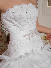 Perfect Strapless Layers Cascade Organza and Lace Bridal Gown Low Price