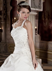 Modest Ball Gown Halter Wedding Bridal Dress With Puffy Skirt Low Price