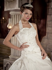 Modest Ball Gown Halter Wedding Bridal Dress With Puffy Skirt Low Price