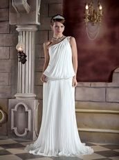 Column One Shoulder Organza Pleat and Beading Beach Wedding Dress Low Price