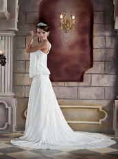 Column One Shoulder Organza Pleat and Beading Beach Wedding Dress Low Price
