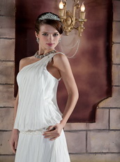 Column One Shoulder Organza Pleat and Beading Beach Wedding Dress Low Price