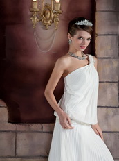 Column One Shoulder Organza Pleat and Beading Beach Wedding Dress Low Price