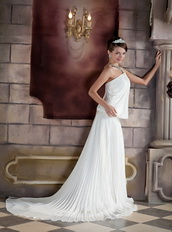 Column One Shoulder Organza Pleat and Beading Beach Wedding Dress Low Price