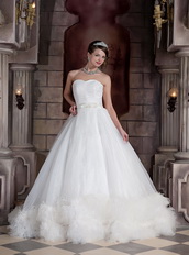 Best Seller Sweetheart Chapel Train Feathers Western Wedding Gown Puffy Low Price