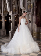 Best Seller Sweetheart Chapel Train Feathers Western Wedding Gown Puffy Low Price