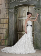 Beautiful Mermaid Strapless Ivory Lace Wedding Dress With Grey Sash Low Price