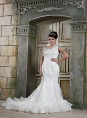 Ruffles One Shoulder Strap Organza Custom Mermaid Wedding Dress 2014 Low Price