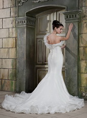 Ruffles One Shoulder Strap Organza Custom Mermaid Wedding Dress 2014 Low Price