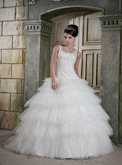 Scoop Layers Ruffles Ball Gown Puffy Wedding Gowns With Beaded Bodice Low Price