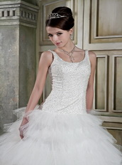 Scoop Layers Ruffles Ball Gown Puffy Wedding Gowns With Beaded Bodice Low Price