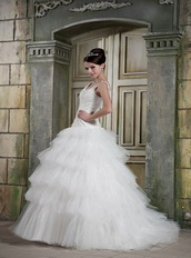 Scoop Layers Ruffles Ball Gown Puffy Wedding Gowns With Beaded Bodice Low Price