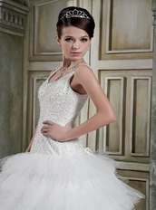 Scoop Layers Ruffles Ball Gown Puffy Wedding Gowns With Beaded Bodice Low Price