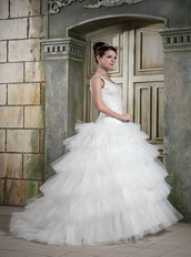 Scoop Layers Ruffles Ball Gown Puffy Wedding Gowns With Beaded Bodice Low Price