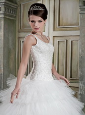 Scoop Layers Ruffles Ball Gown Puffy Wedding Gowns With Beaded Bodice Low Price